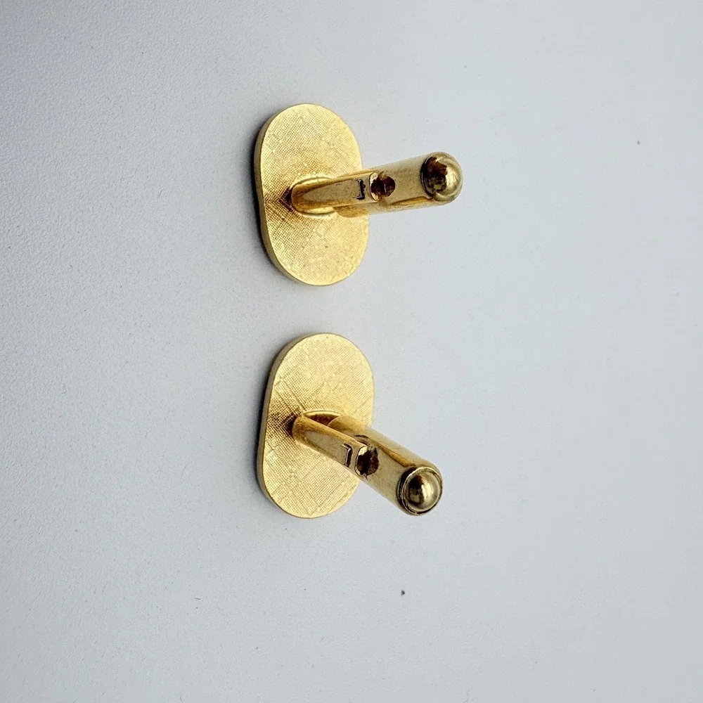 Gold Tone Oval Cufflinks Mens Black Enamel Velvet Tuxedo Stud Lot Wedding‎